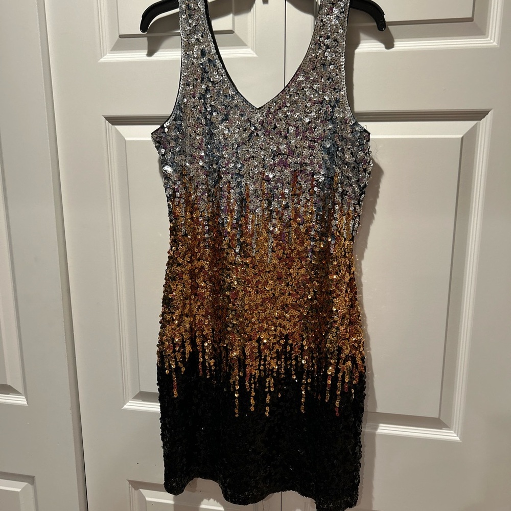 Sequin Ombre Dress - Silver, Gold, and Black EUC Size L
